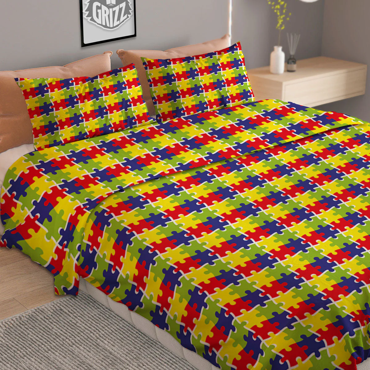 Jigsaw Autism Awareness Print Duvet Cover Bedding Set - Image 2