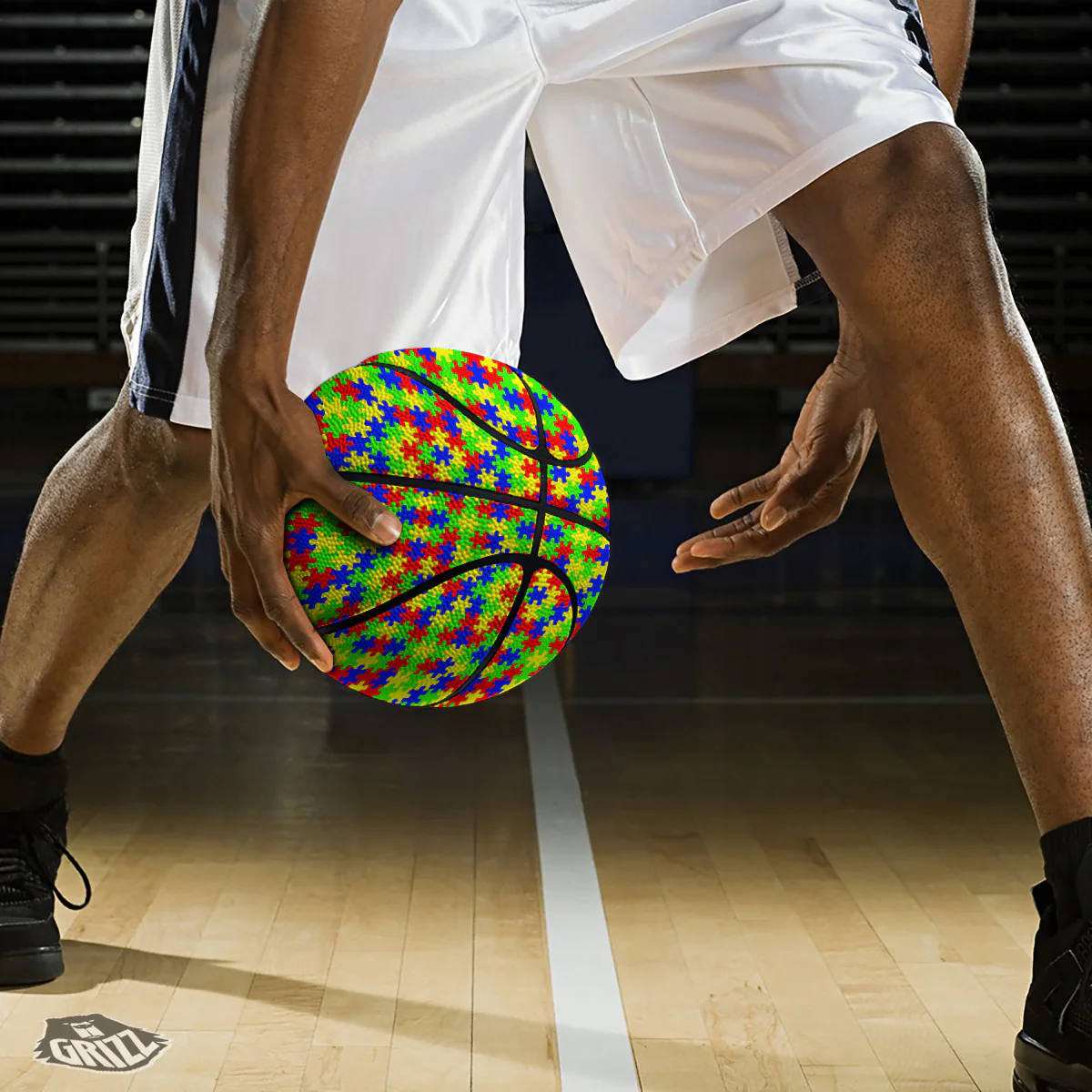 Jigsaw Autism Awareness Print Pattern Basketball - Image 3