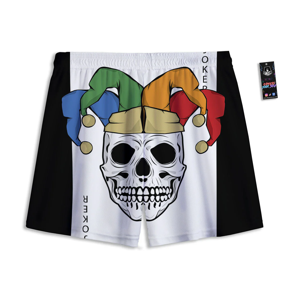 Joker Card Scary Print Mesh Shorts - Image 2