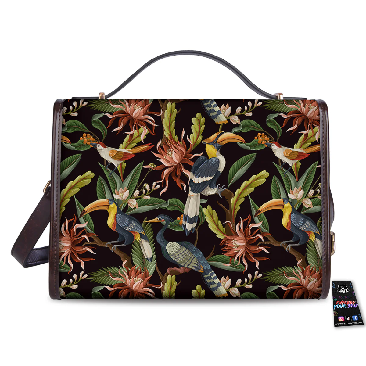 Jungle Tropical Hawaiian Vintage Print Pattern Women's Satchel Bag - Image 2