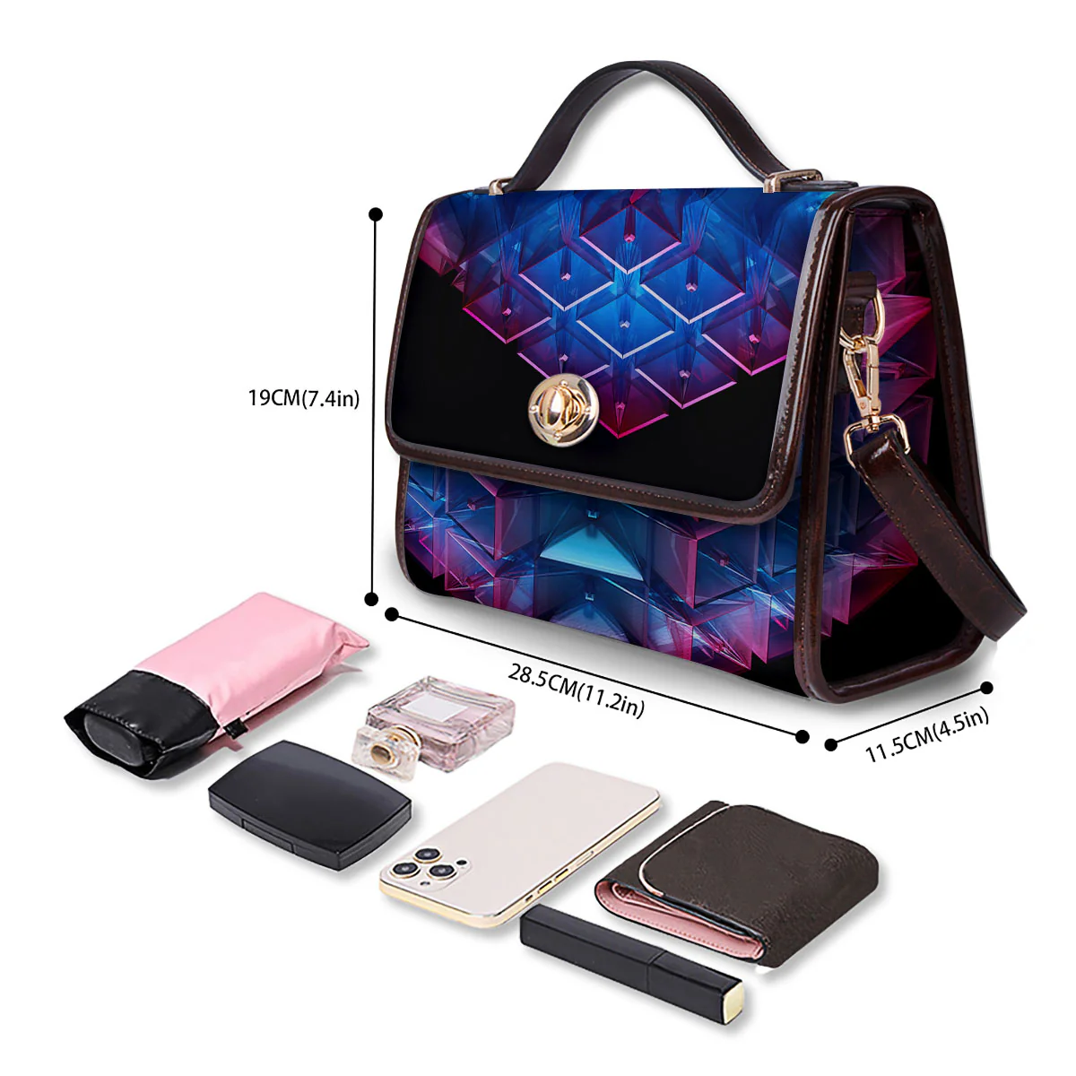 Kaleidoscope Blue And Purple Print Women's Satchel Bag - Image 4