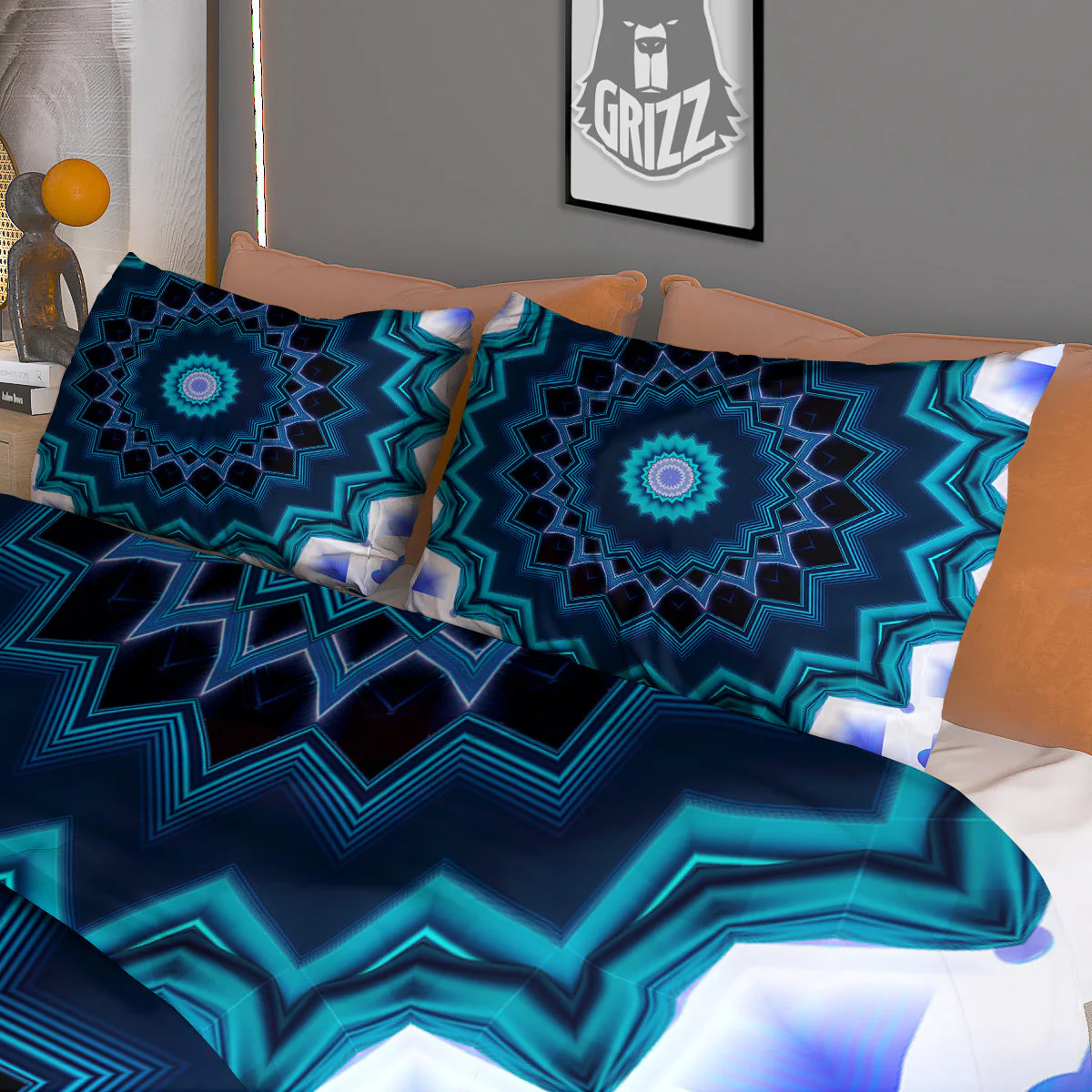 Kaleidoscope Blue Crystal Print Duvet Cover Bedding Set - Image 3