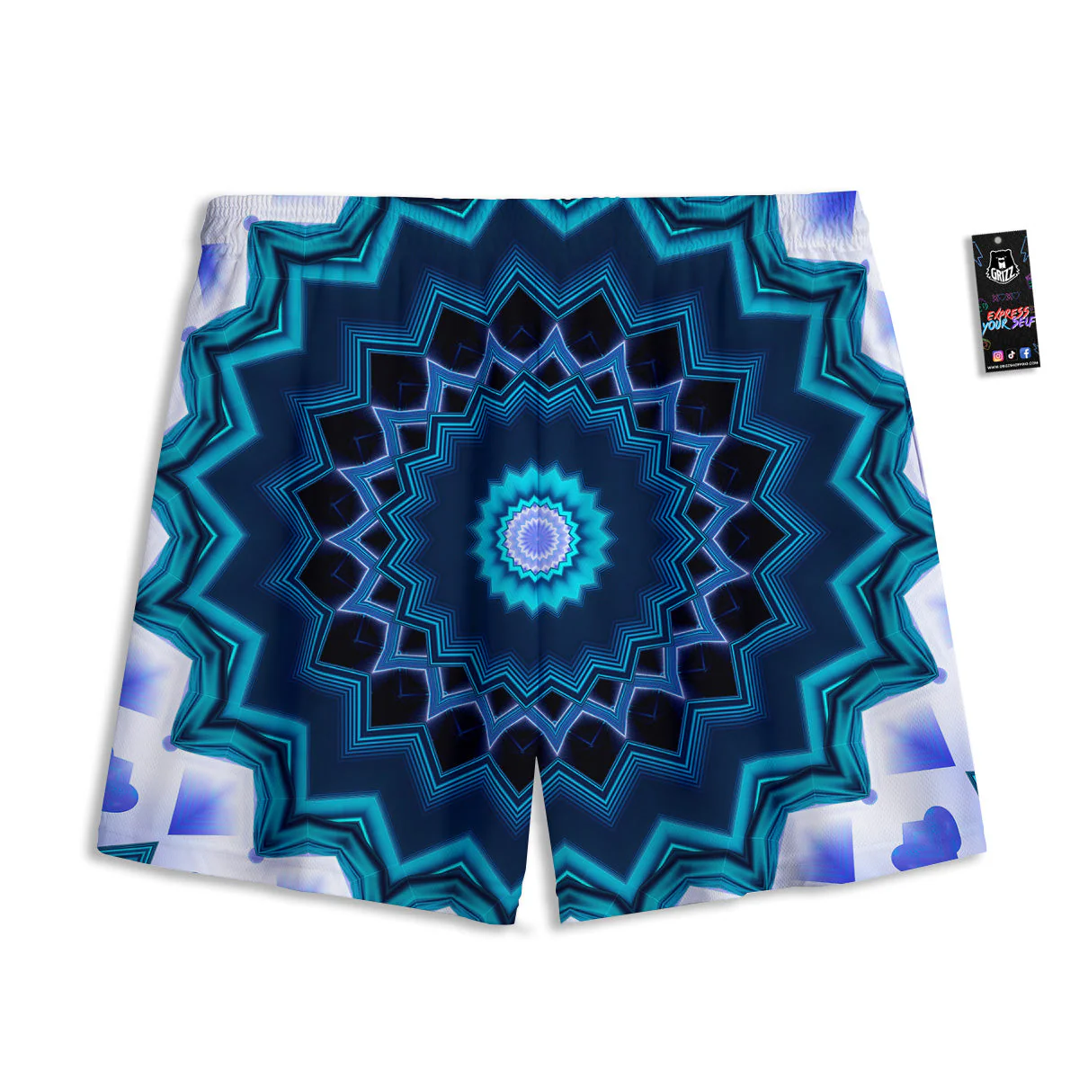 Kaleidoscope Blue Crystal Print Mesh Shorts - Image 2
