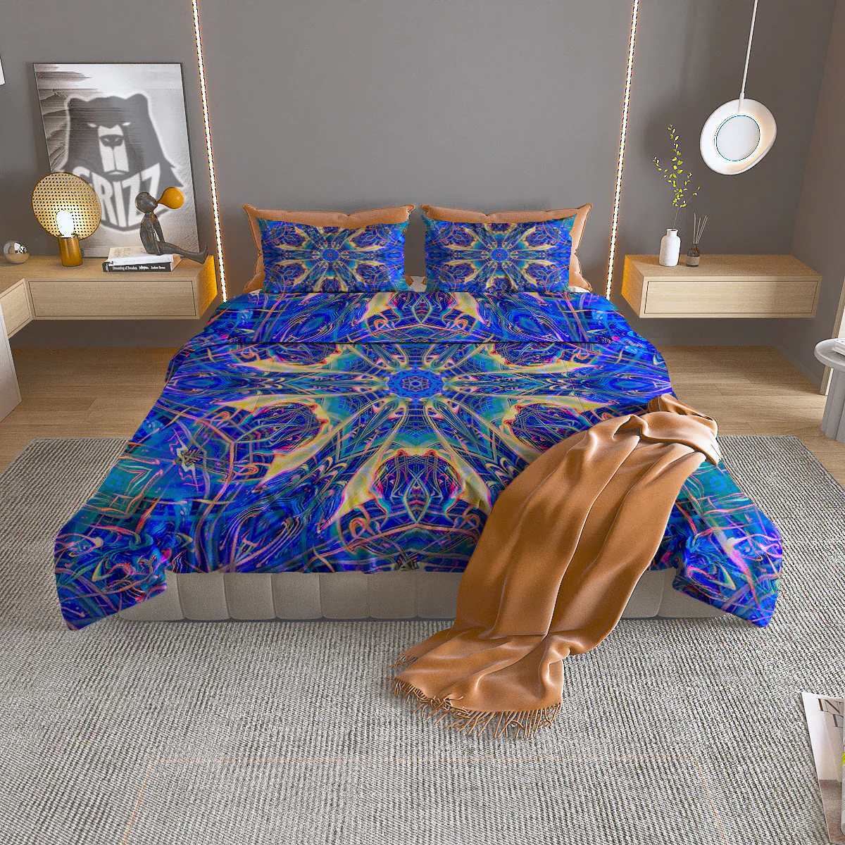 Kaleidoscope Blue Print Duvet Cover Bedding Set