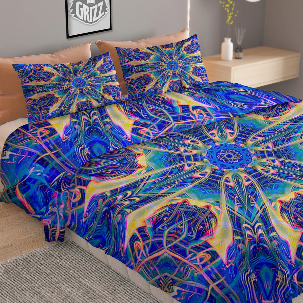 Kaleidoscope Blue Print Duvet Cover Bedding Set - Image 2