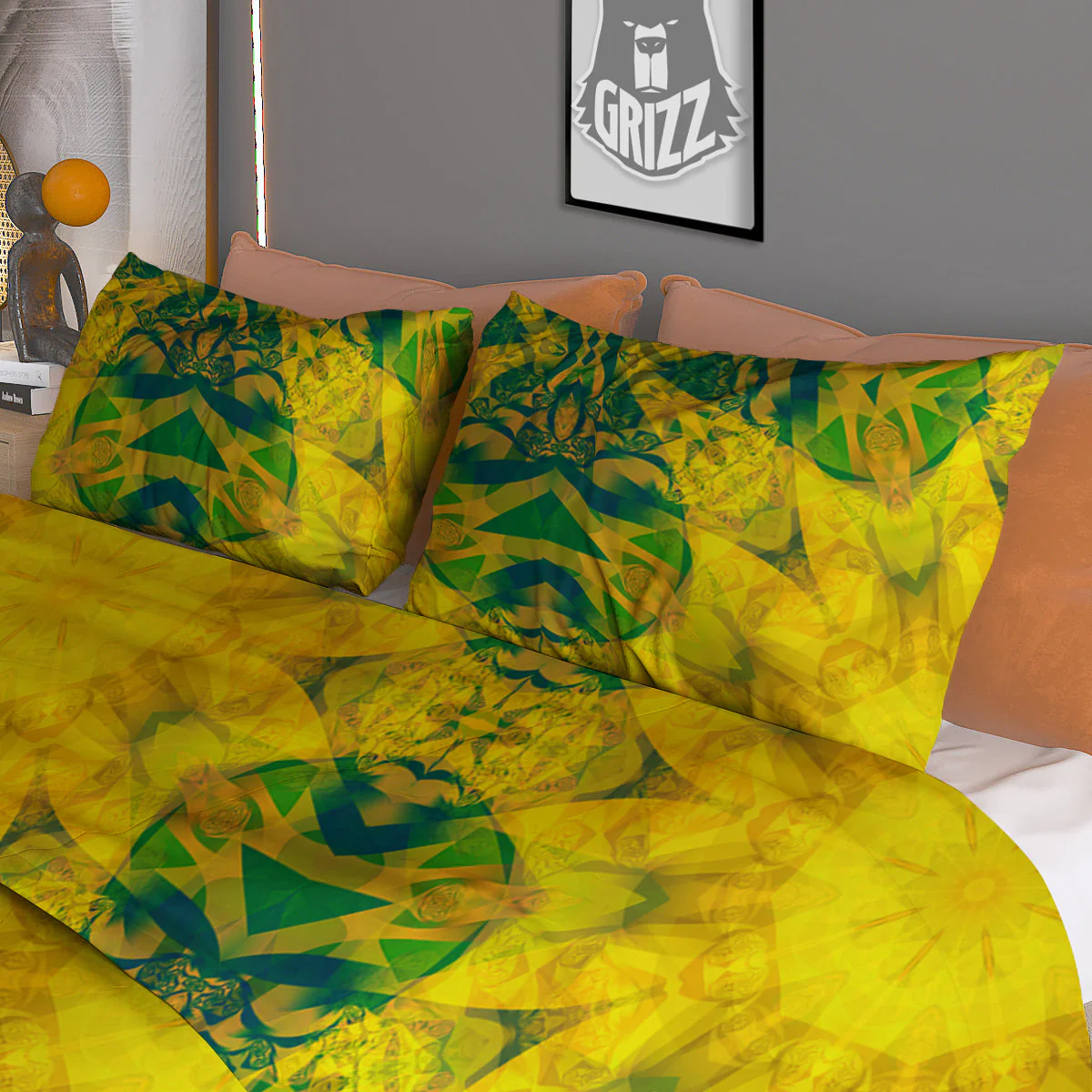Kaleidoscope Flower Yellow Print Pattern Duvet Cover Bedding Set - Image 3