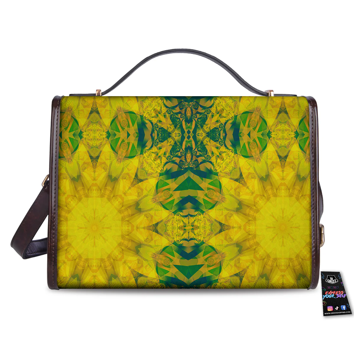 Kaleidoscope Flower Yellow Print Pattern Women's Satchel Bag - Image 2
