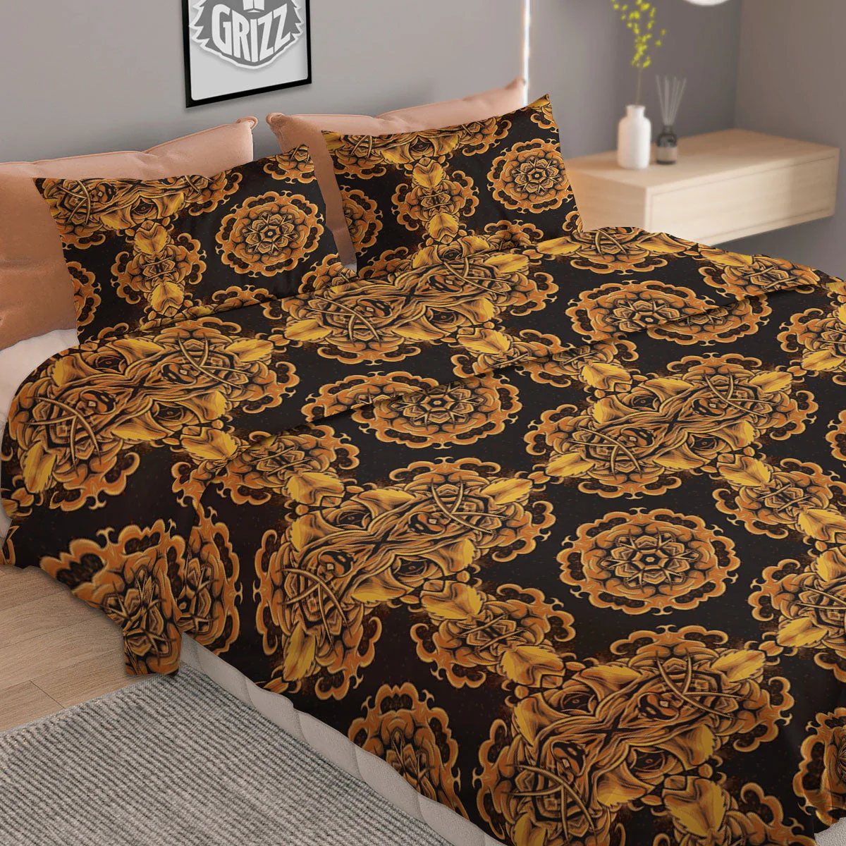 Kaleidoscope Gold Print Duvet Cover Bedding Set - Image 2