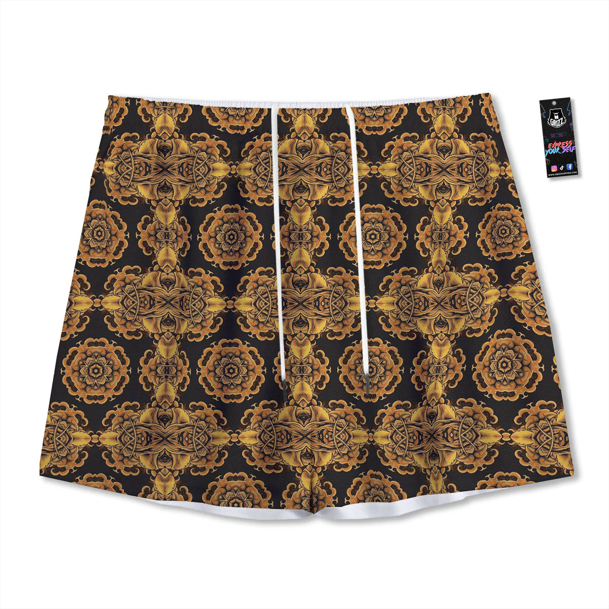 Kaleidoscope Gold Print Mesh Shorts