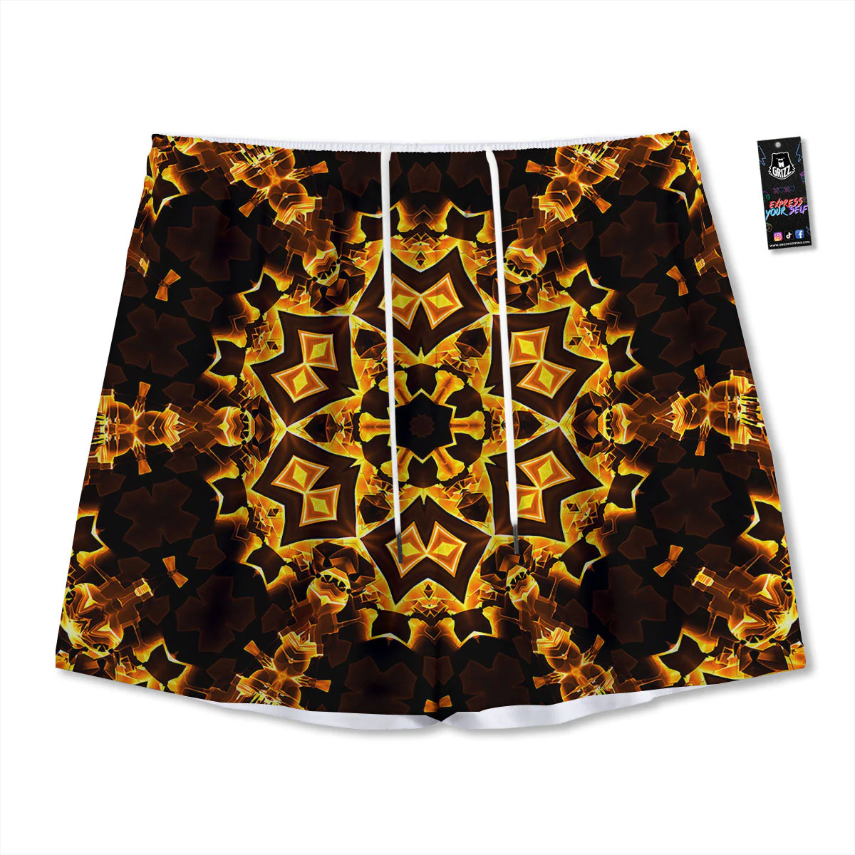 Kaleidoscope Lights Gold Print Mesh Shorts