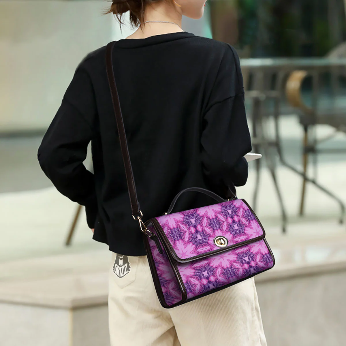 Kaleidoscope Pink Print Pattern Women's Satchel Bag - Image 3