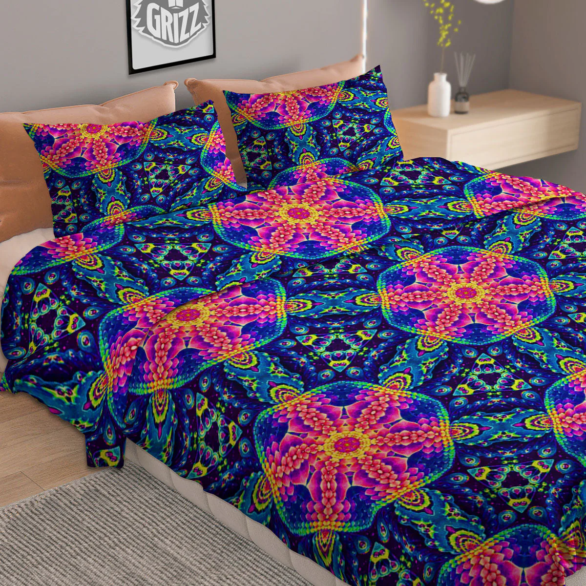 Kaleidoscope Psychedelic Print Pattern Duvet Cover Bedding Set - Image 2