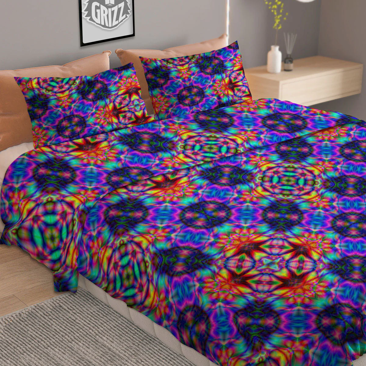 Kaleidoscope Rainbow Print Pattern Duvet Cover Bedding Set - Image 2