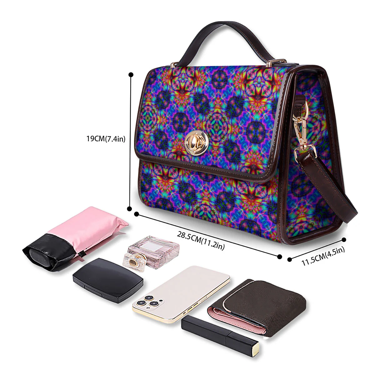 Kaleidoscope Rainbow Print Pattern Women's Satchel Bag - Image 4