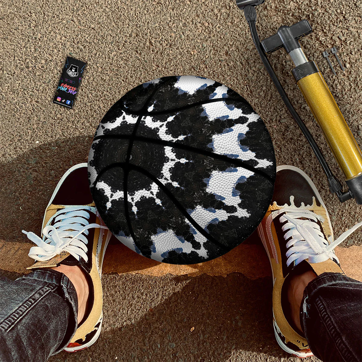 Kaleidoscope White And Black Print Basketball - Image 2