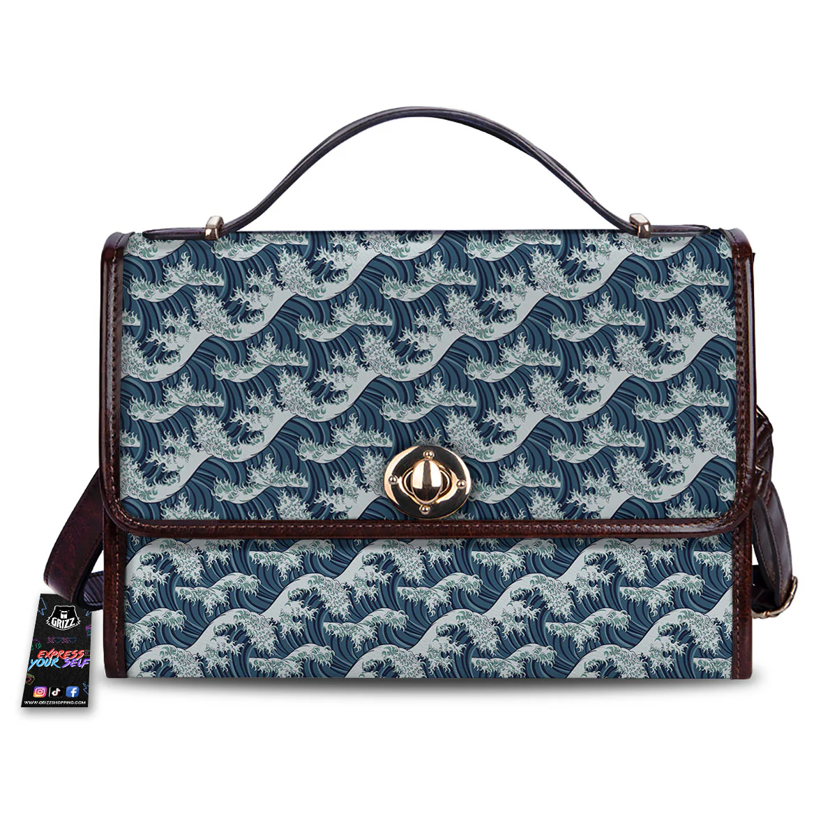 Kanagawa Wave Japanese Print Pattern Women's Satchel Bag