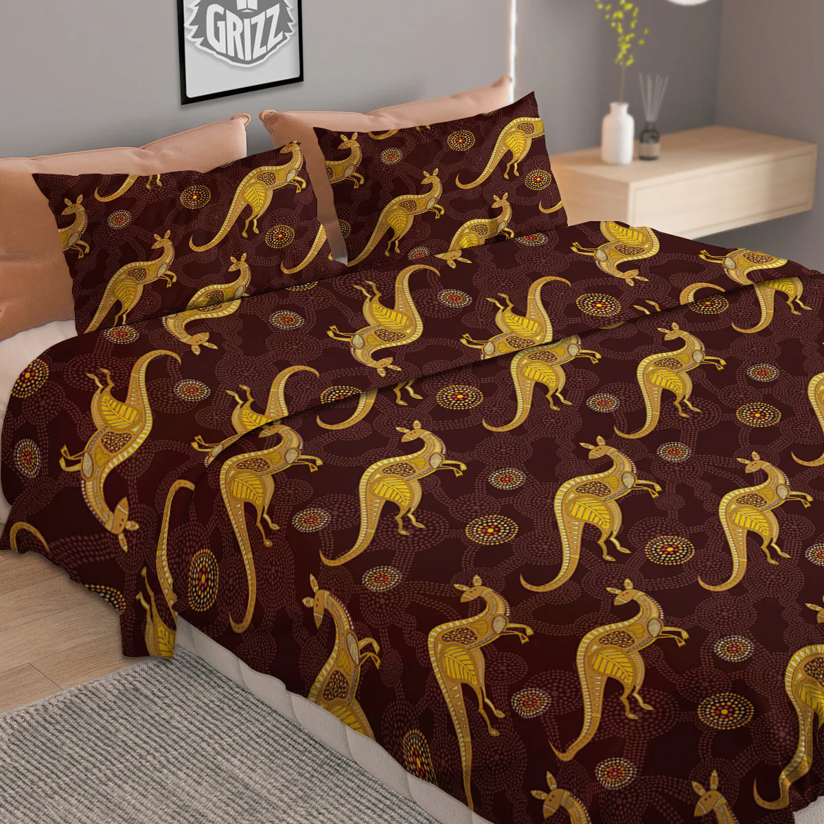 Kangaroo Aboriginal Print Pattern Duvet Cover Bedding Set - Image 2