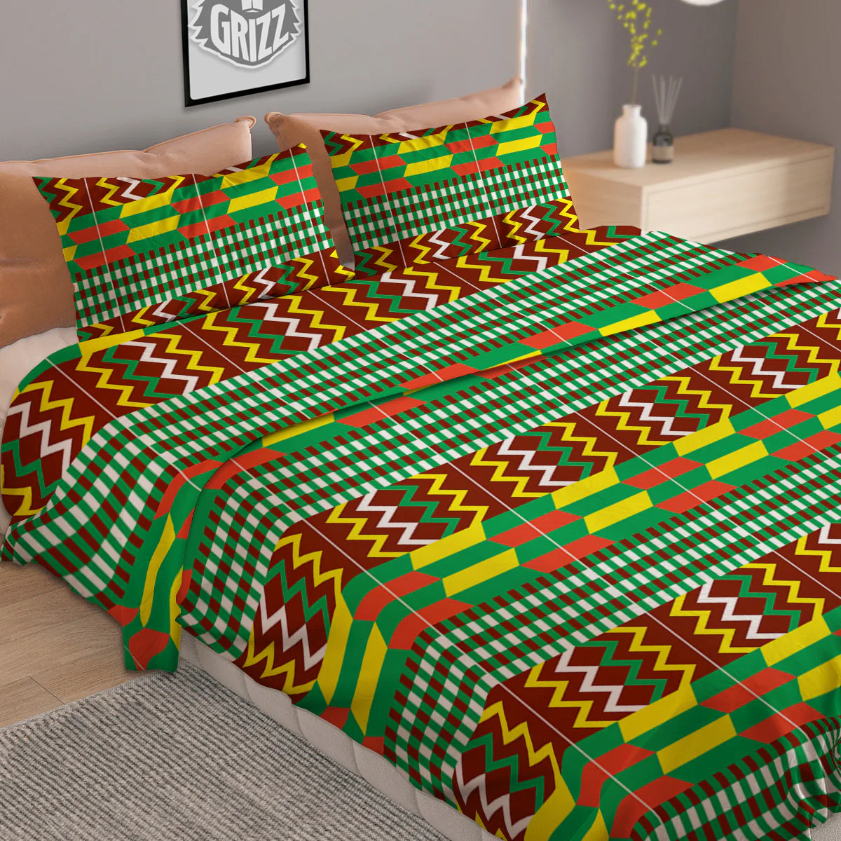 Kente Tribal West African Print Pattern Duvet Cover Bedding Set - Image 2