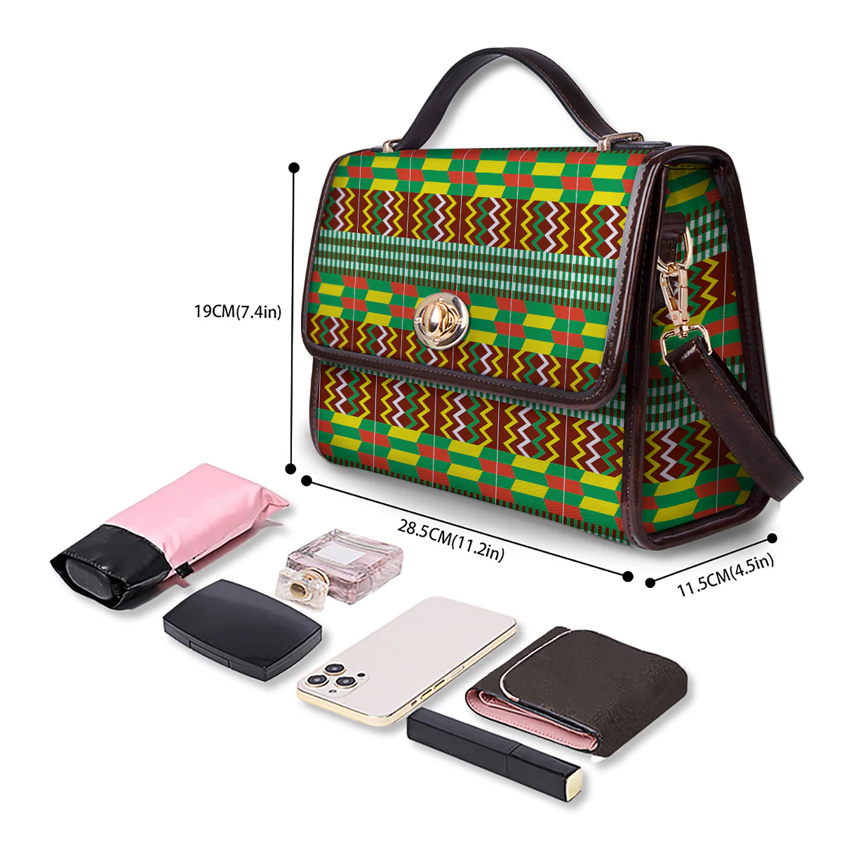 Kente Tribal West African Print Pattern Women's Satchel Bag - Image 4