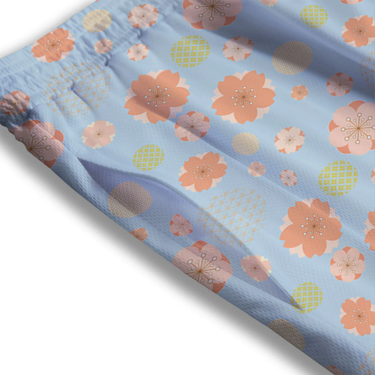 Kimono Cherry Blossom Print Pattern Mesh Shorts - Image 3