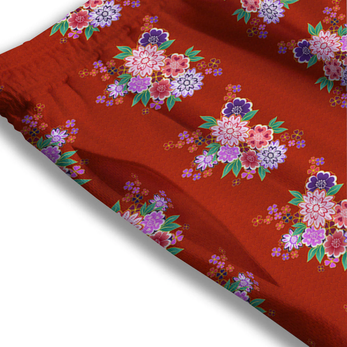 Kimono Floral Print Pattern Mesh Shorts - Image 3