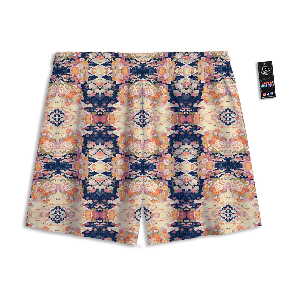 Kimono Japanese Print Pattern Mesh Shorts - Image 2