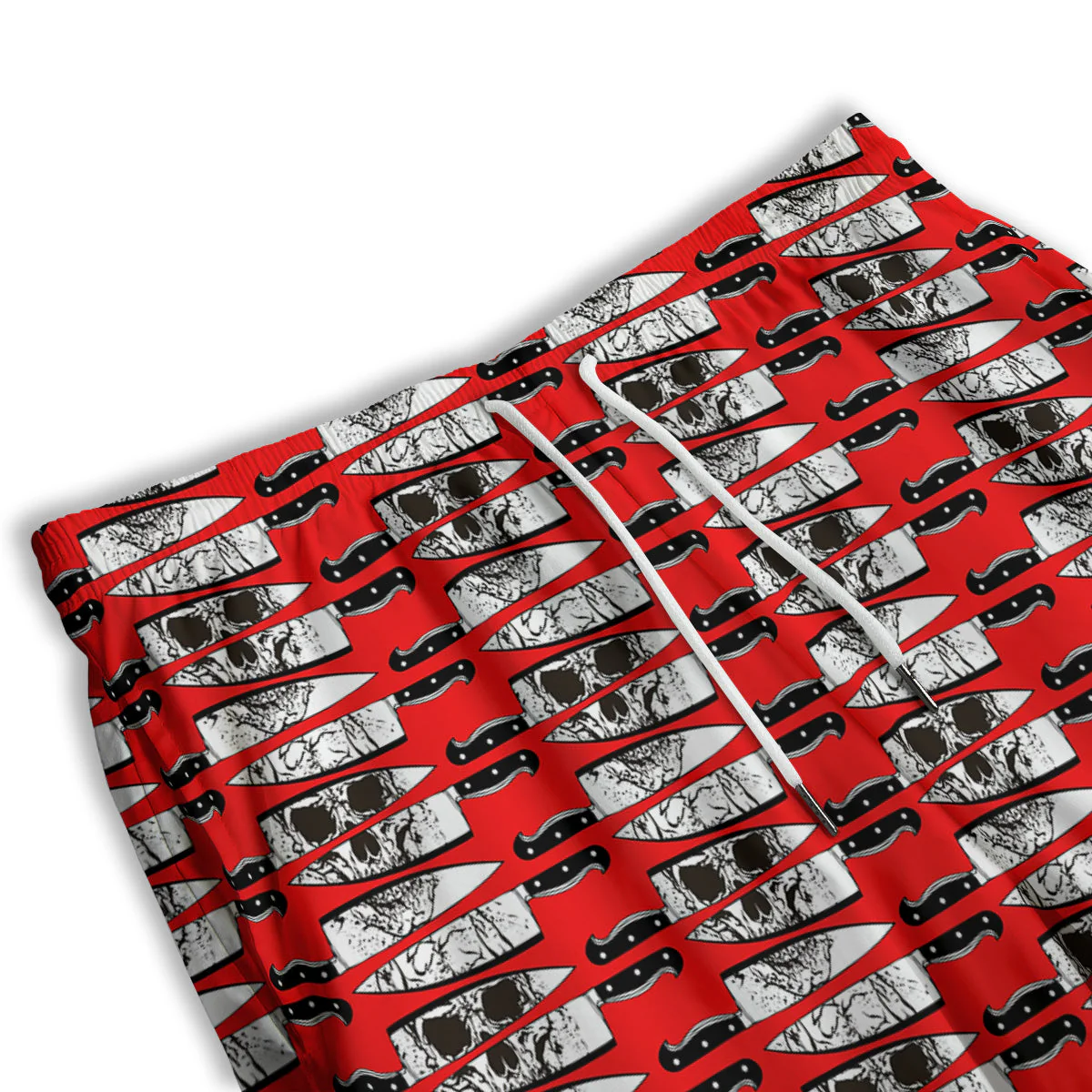 Knife And Skull Red Print Pattern Men's Athletic Shorts - Image 3