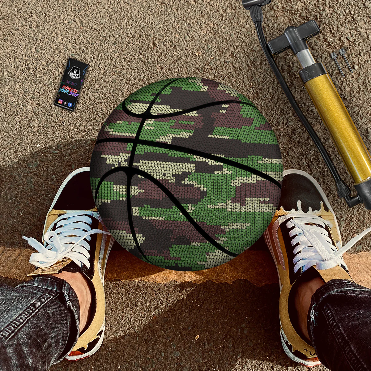 Knitted Army Camouflage Print Pattern Basketball - Image 2