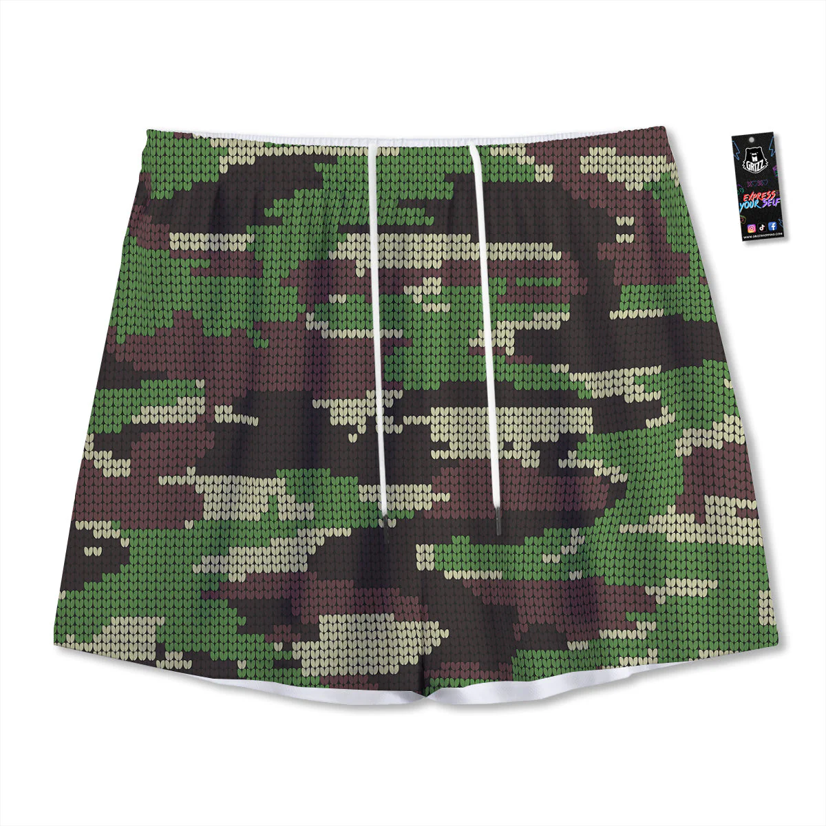 Knitted Army Camouflage Print Pattern Mesh Shorts