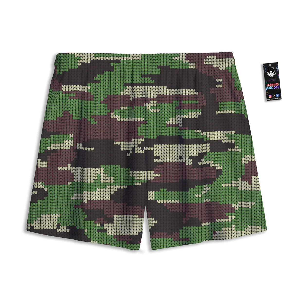 Knitted Army Camouflage Print Pattern Mesh Shorts - Image 2