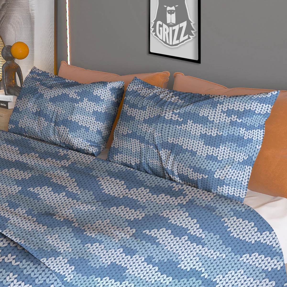 Knitted Blue Camouflage Print Pattern Duvet Cover Bedding Set - Image 3