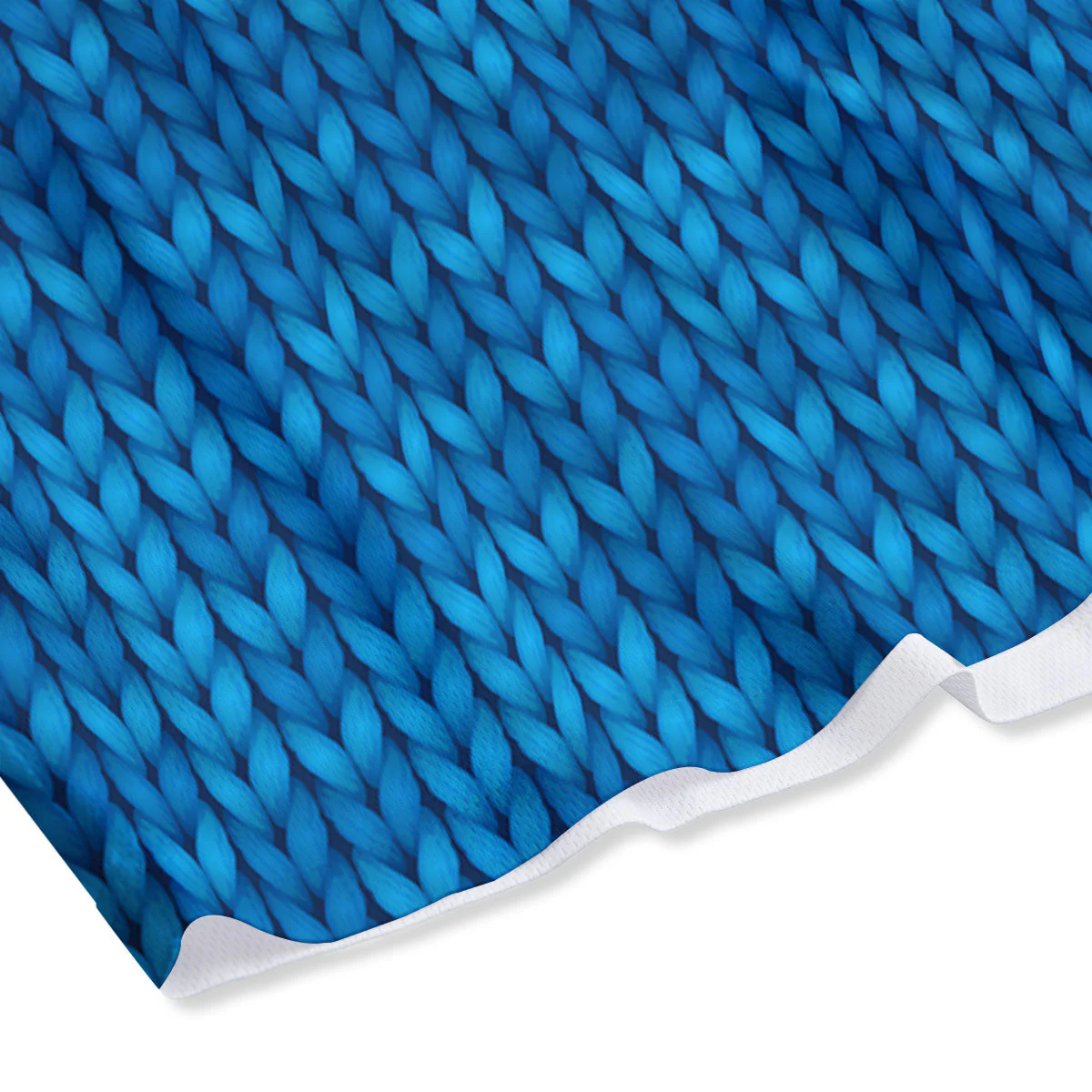 Knitted Blue Print Pattern Mesh Shorts - Image 4
