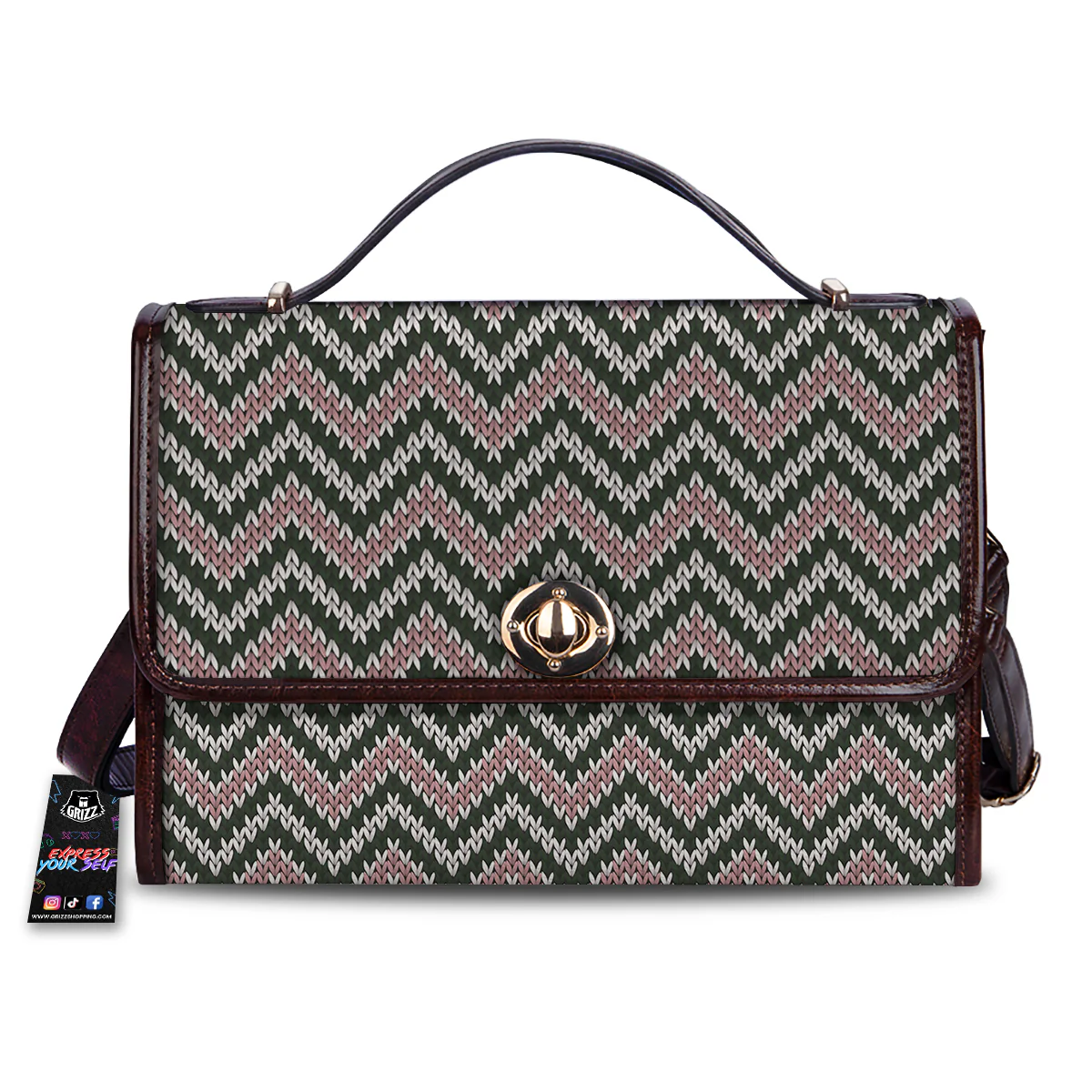Knitted Chevron Vintage Print Pattern Women's Satchel Bag