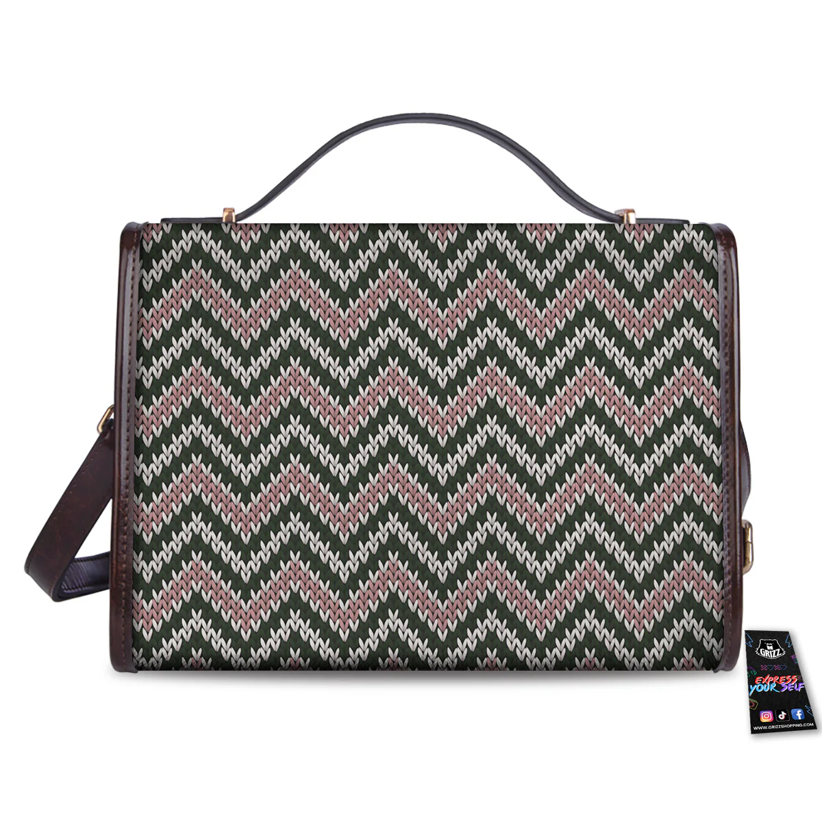 Knitted Chevron Vintage Print Pattern Women's Satchel Bag - Image 2