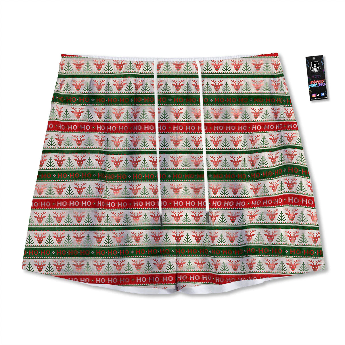 Knitted Christmas Print Pattern Mesh Shorts
