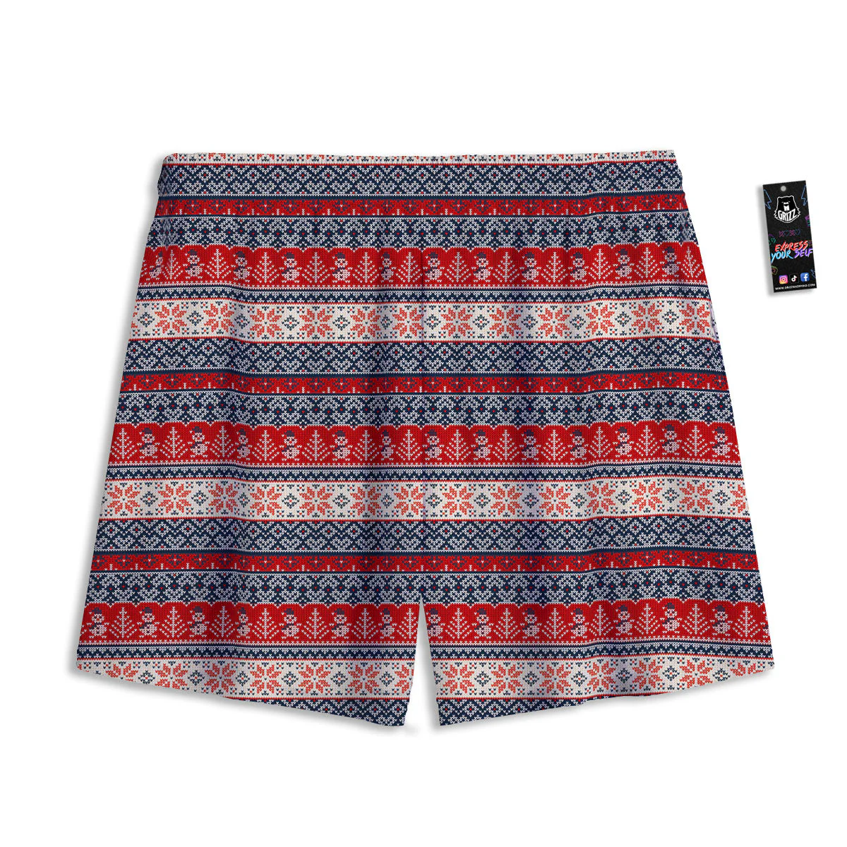 Knitted Christmas Snowman Print Pattern Mesh Shorts - Image 2