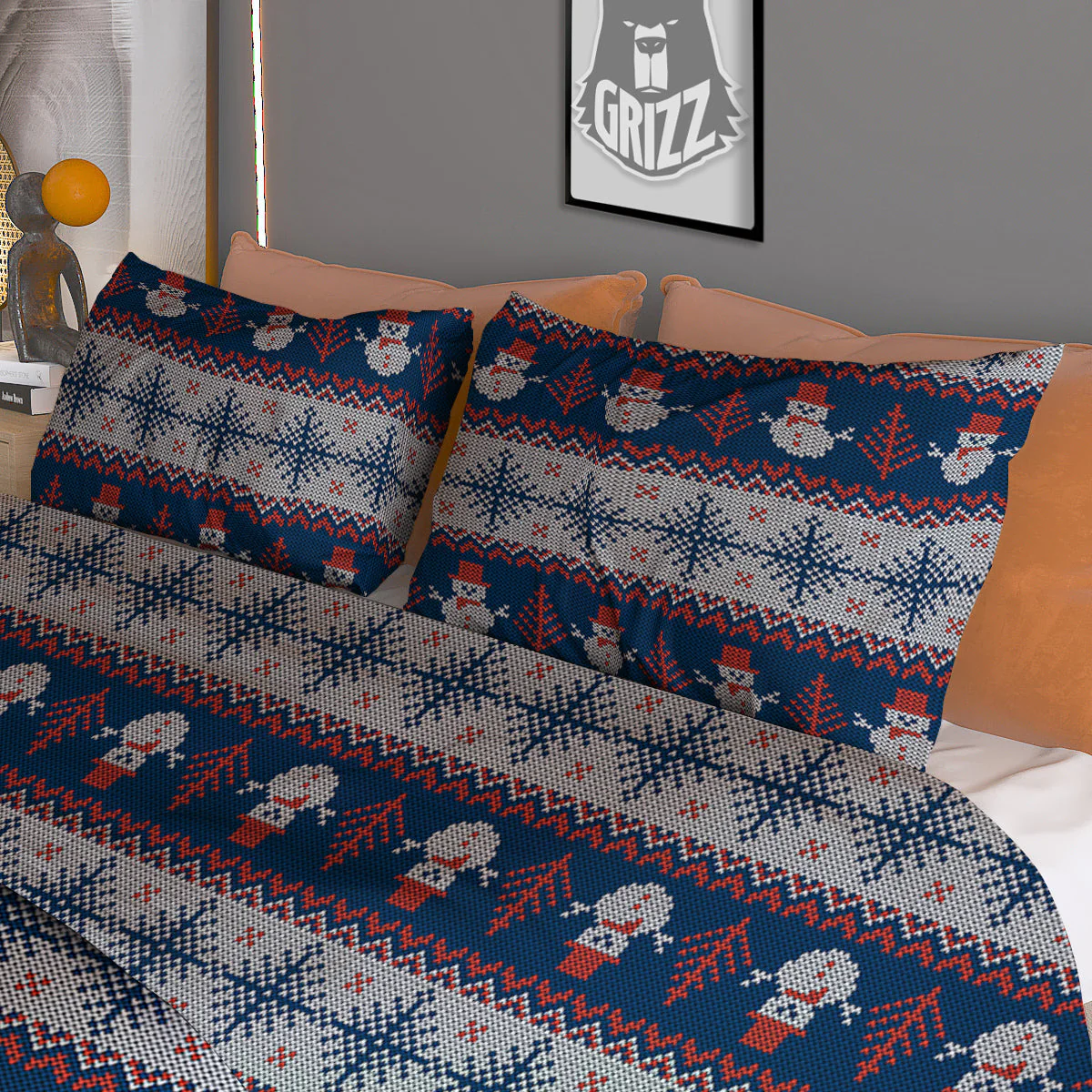 Knitted Cute Snowman Print Pattern Duvet Cover Bedding Set - Image 3