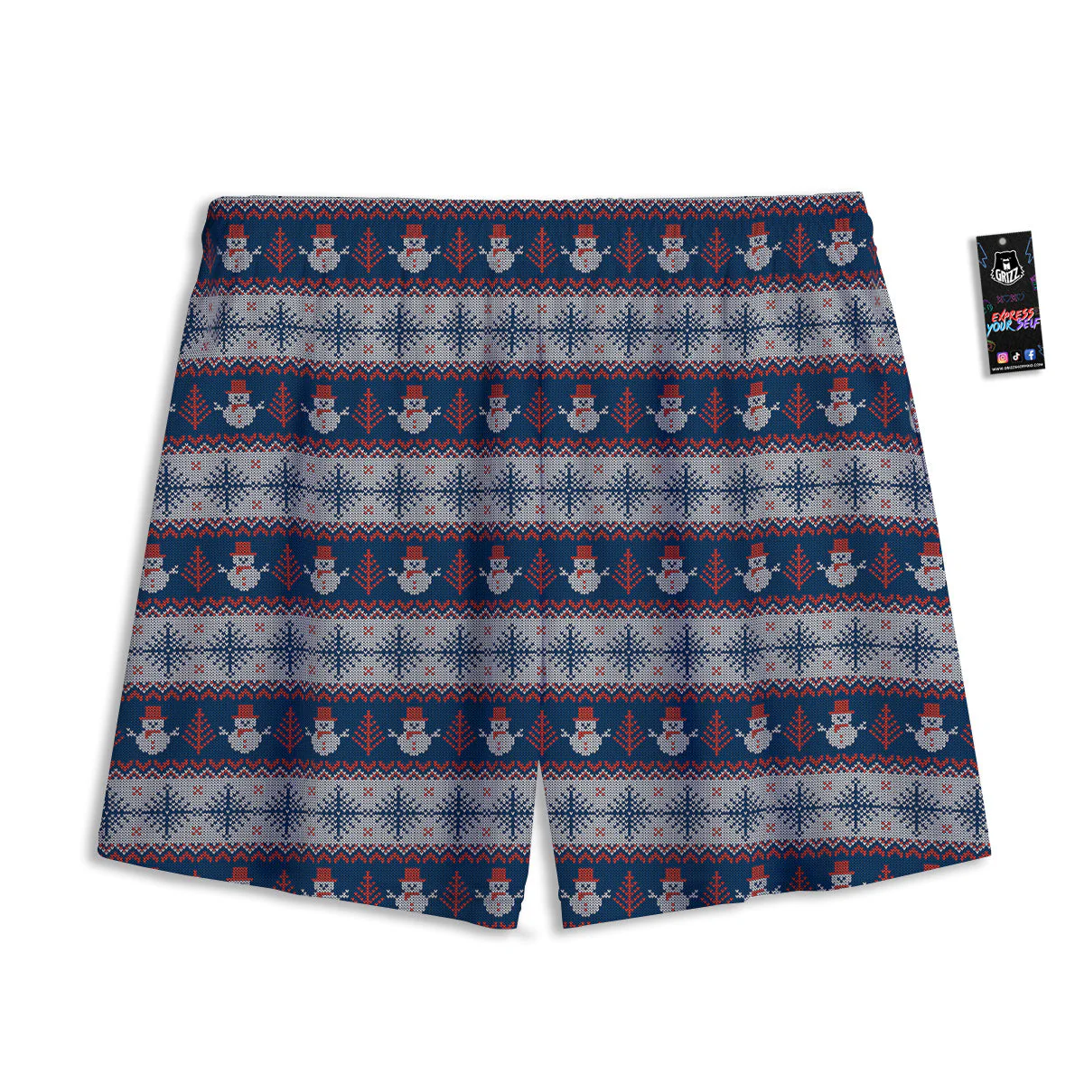 Knitted Cute Snowman Print Pattern Mesh Shorts - Image 2