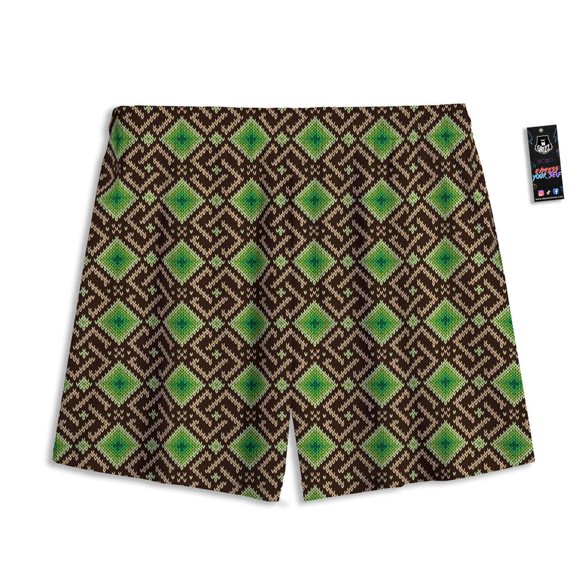 Knitted Geometric Print Pattern Mesh Shorts - Image 2
