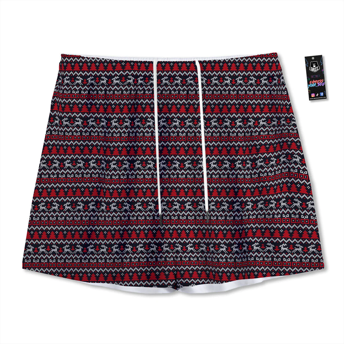 Knitted Geometric Xmas Print Pattern Mesh Shorts
