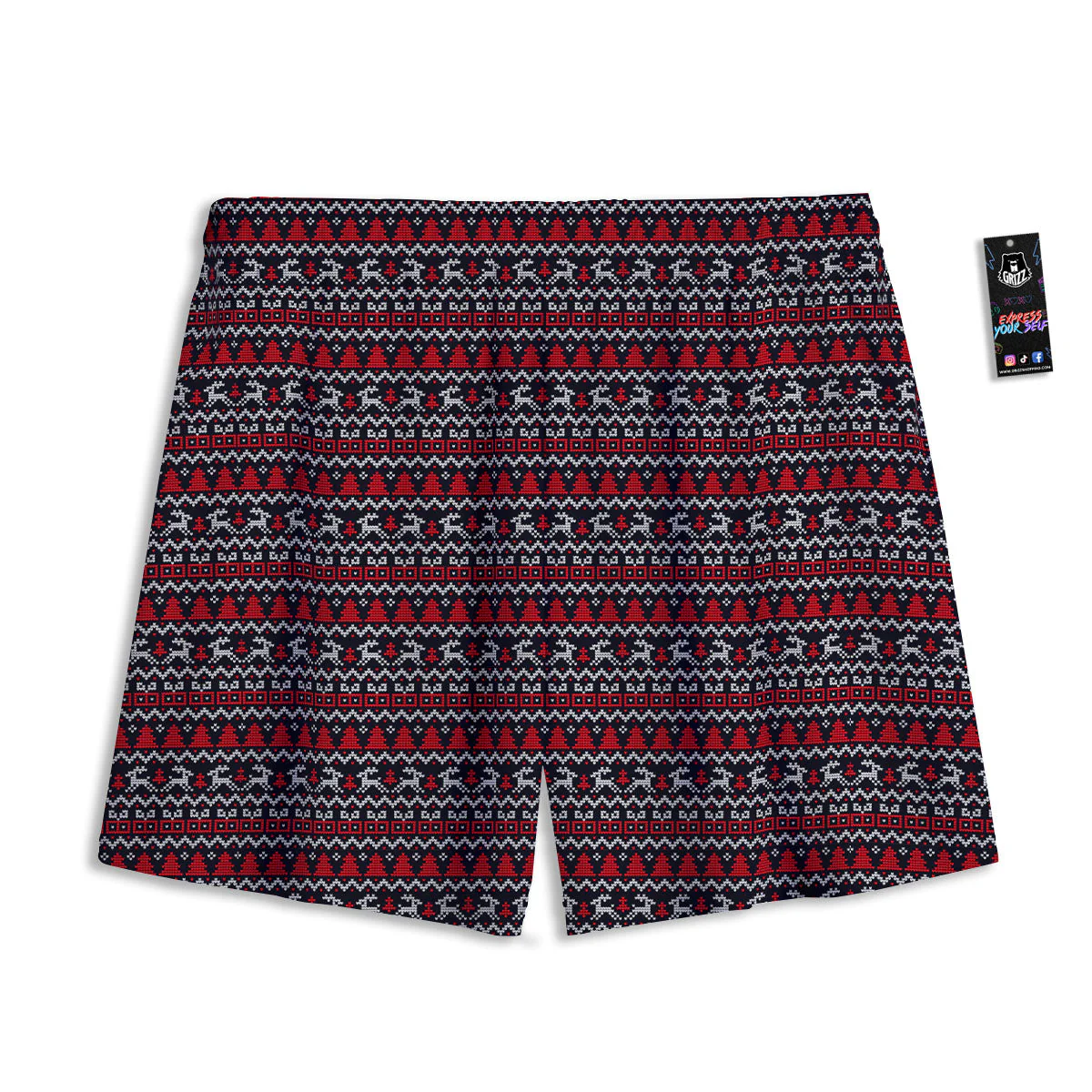 Knitted Geometric Xmas Print Pattern Mesh Shorts - Image 2