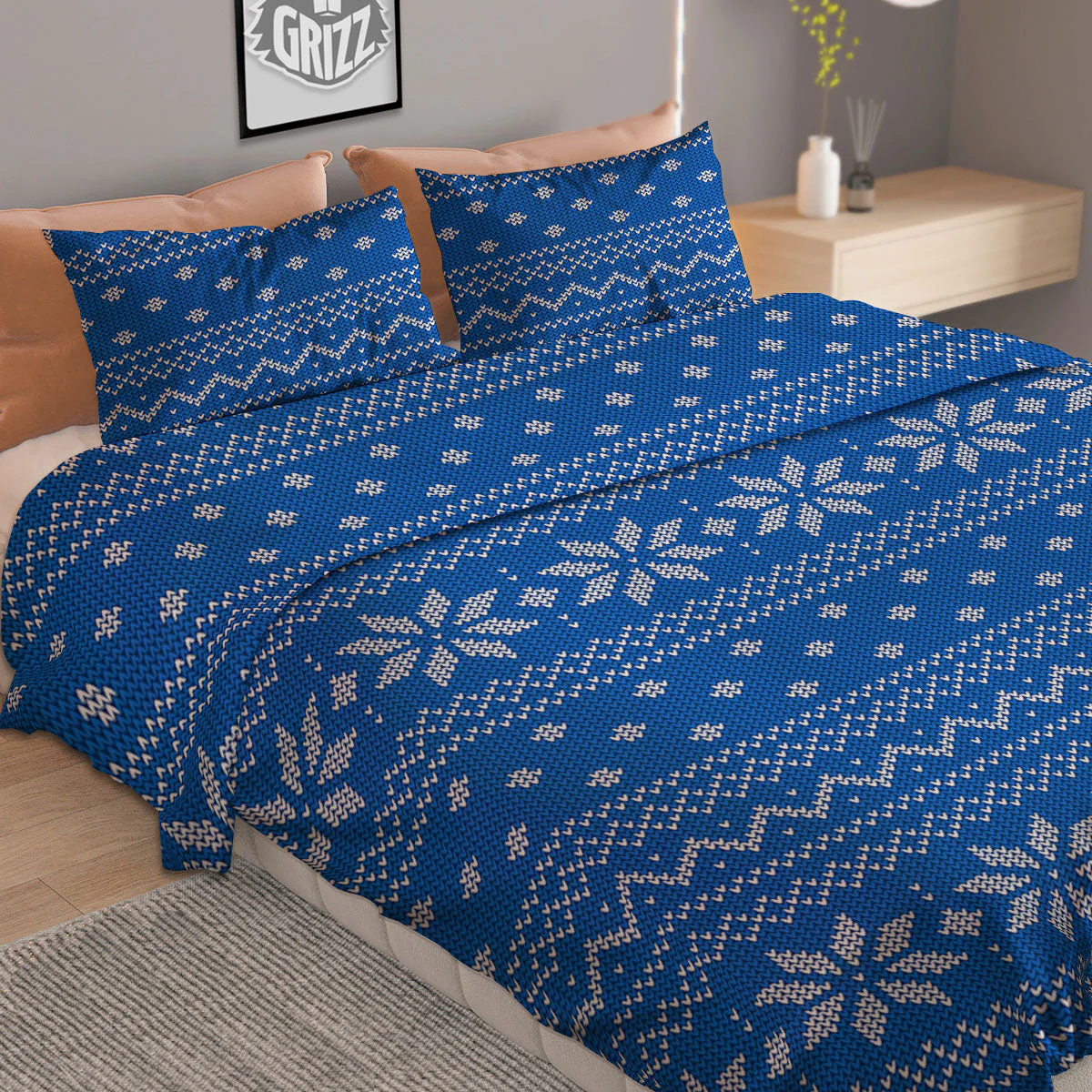 Knitted Holiday Winter Print Pattern Duvet Cover Bedding Set - Image 2
