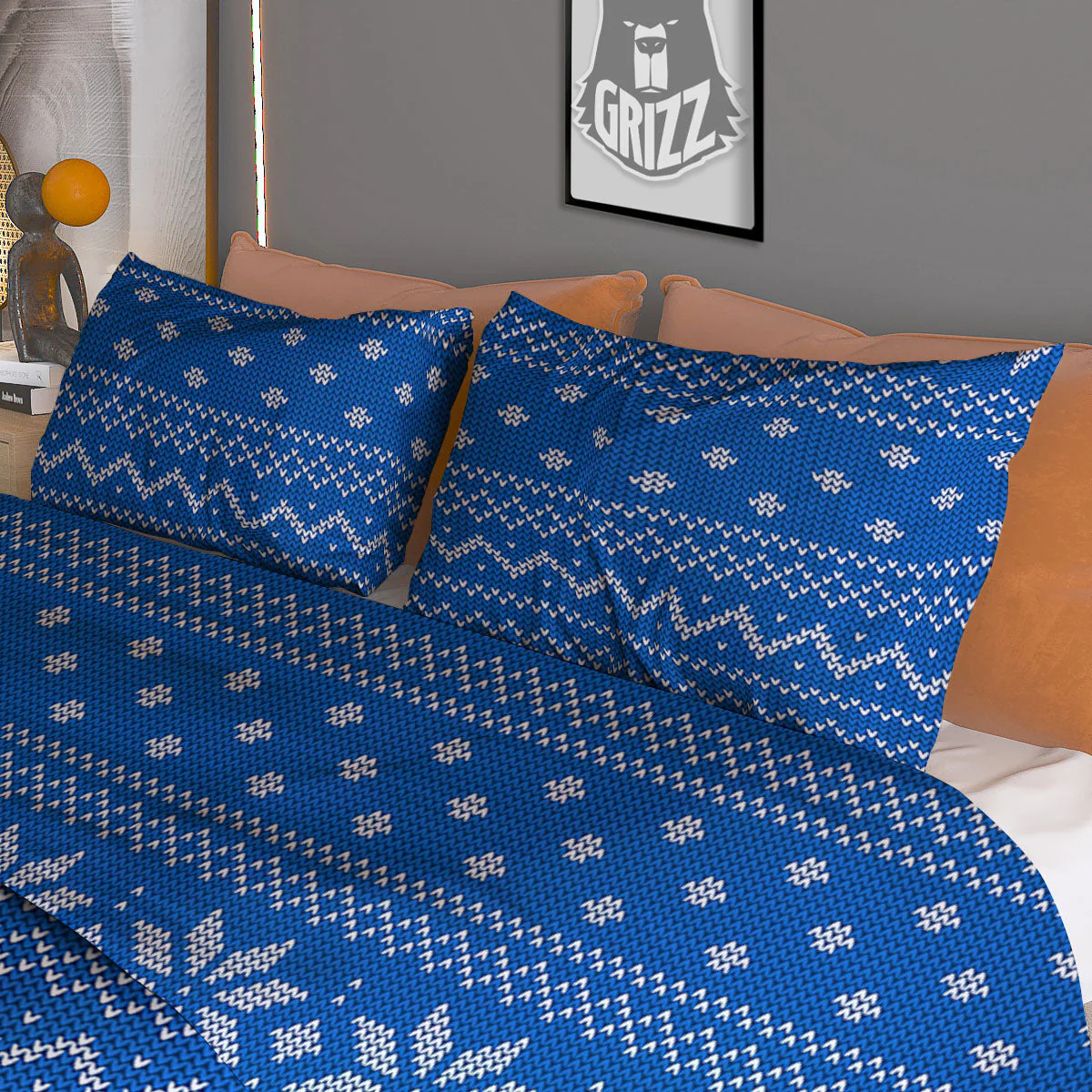 Knitted Holiday Winter Print Pattern Duvet Cover Bedding Set - Image 3