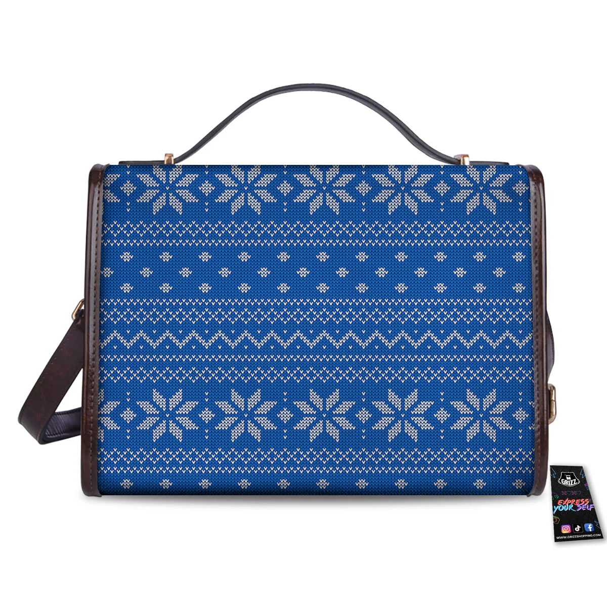 Knitted Holiday Winter Print Pattern Women's Satchel Bag - Image 2