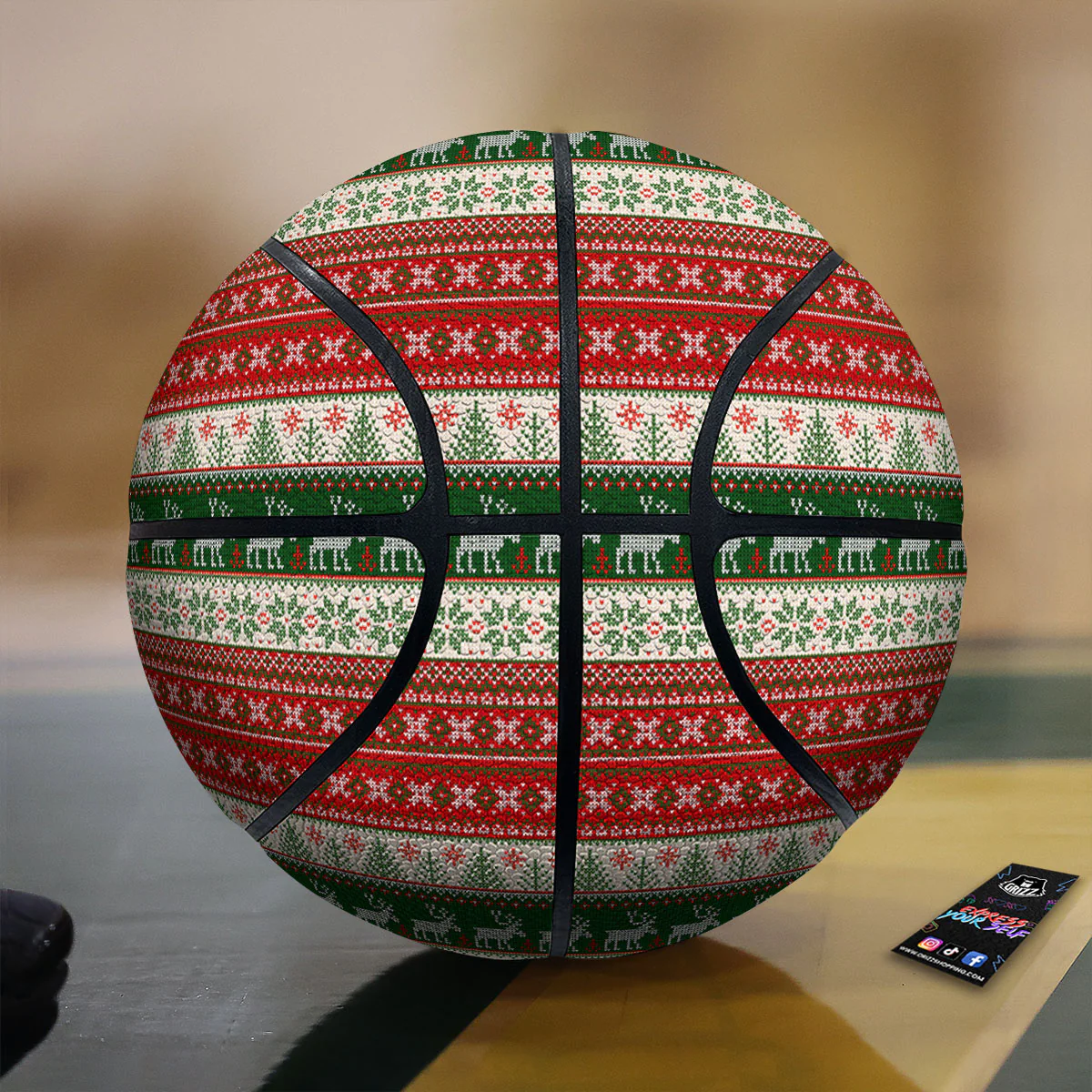 Knitted Merry Christmas Print Pattern Basketball