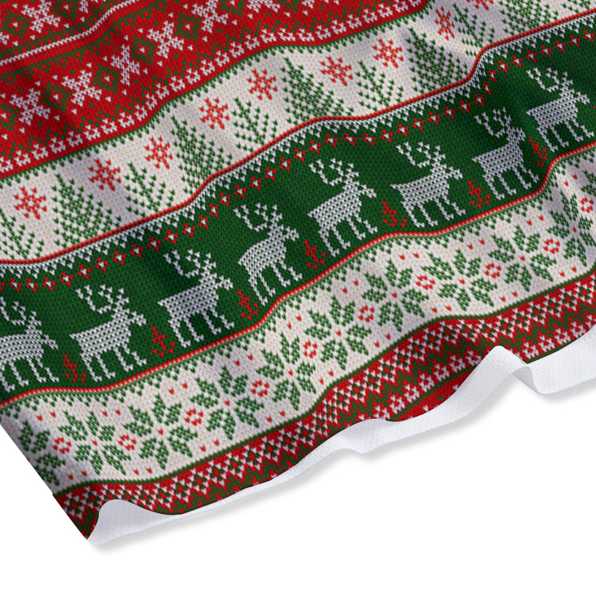 Knitted Merry Christmas Print Pattern Mesh Shorts - Image 4