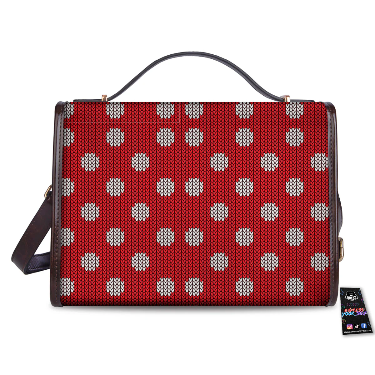 Knitted Polka Dot Print Pattern Women's Satchel Bag - Image 2