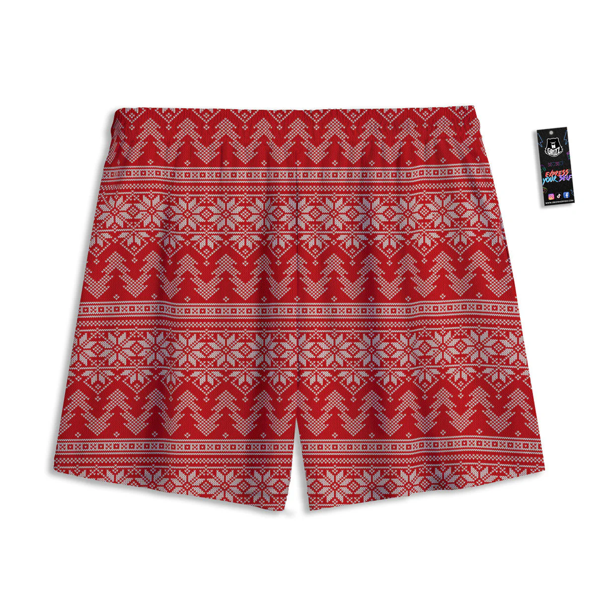Knitted Snow Flower Print Pattern Mesh Shorts - Image 2