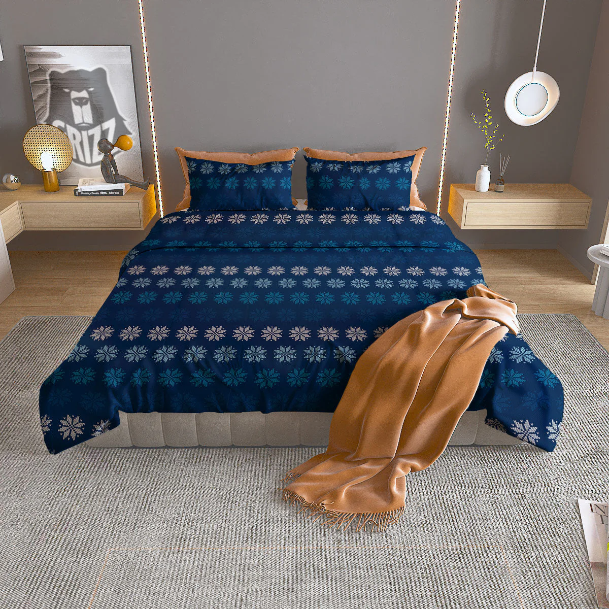 Knitted Snowflakes Print Pattern Duvet Cover Bedding Set