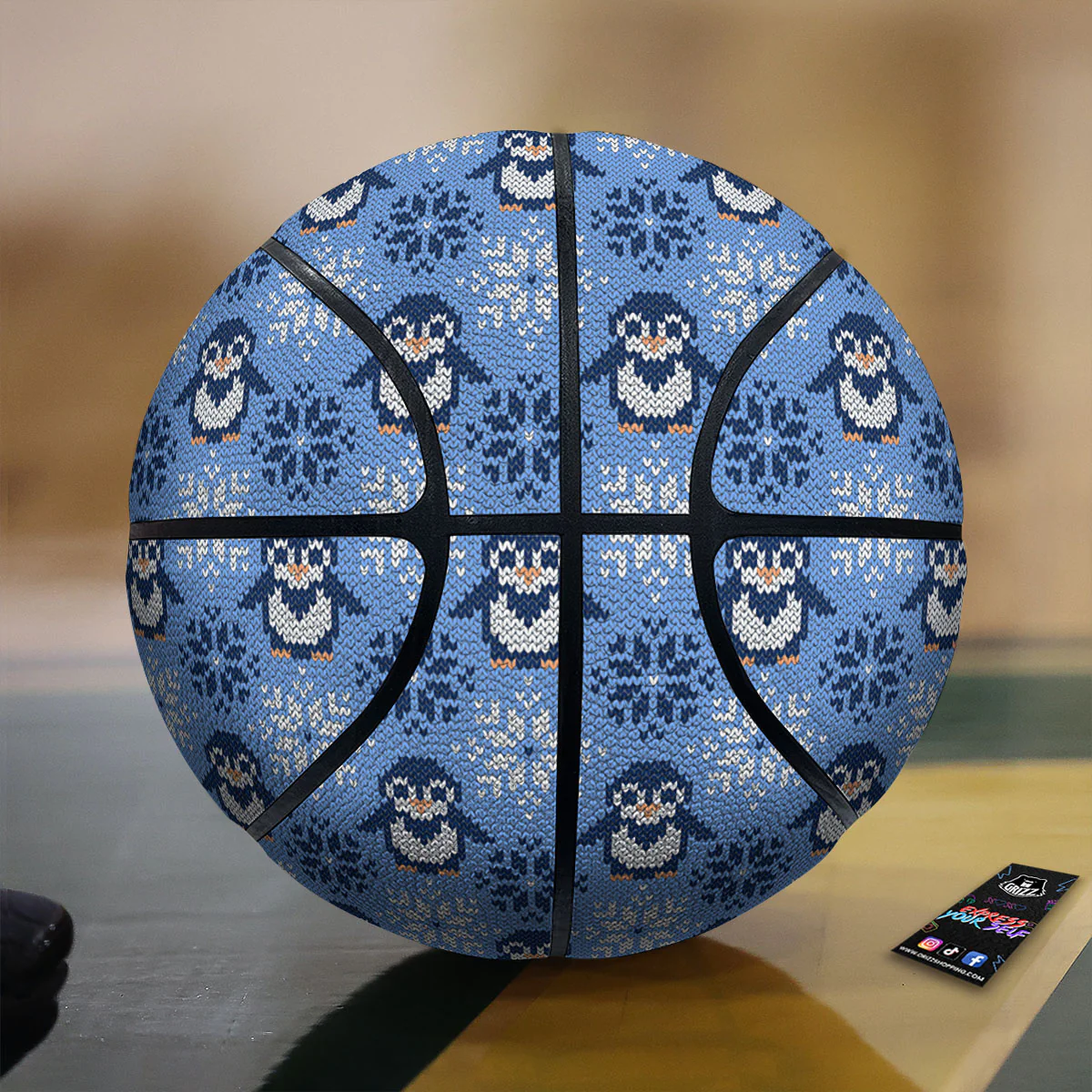 Knitted Snowy Penguin Print Pattern Basketball